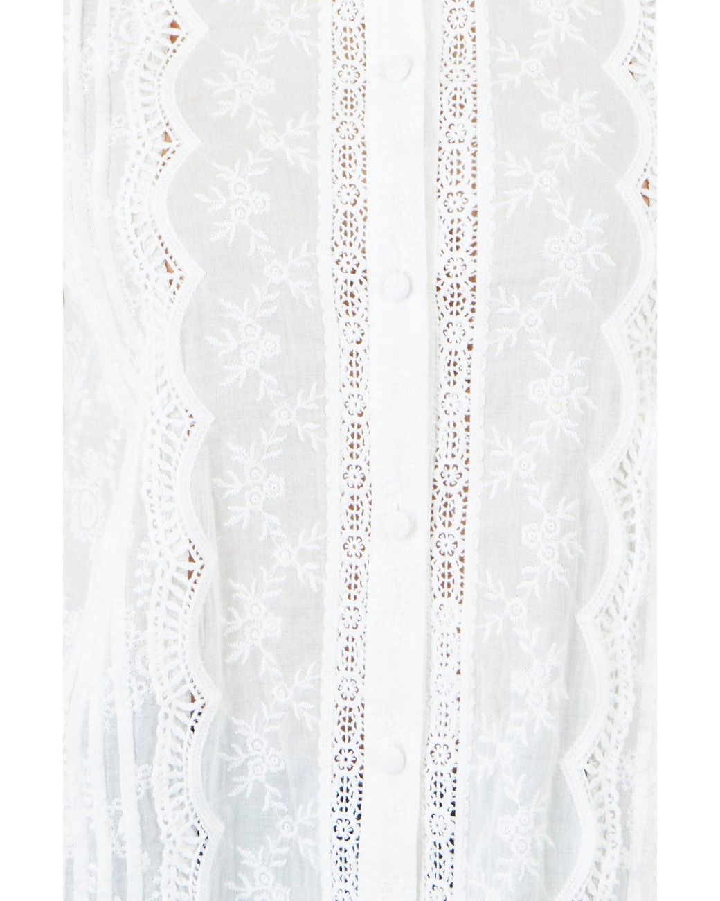 Yumi' White Floral Cotton Shirt With Lace Details