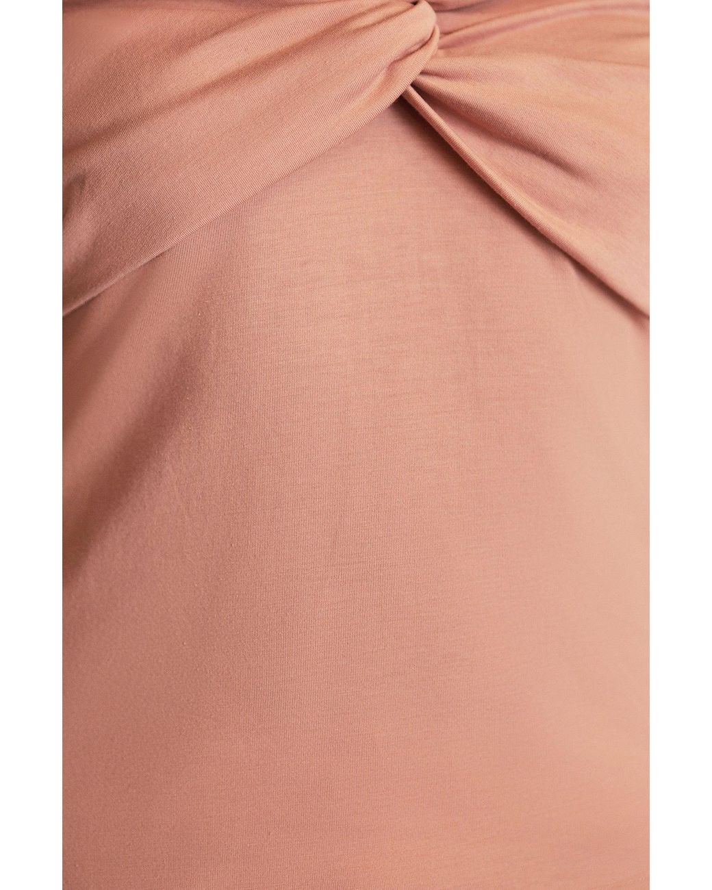 Yumi' Brown Jersey Cotton Bardot Top With Knot Detail