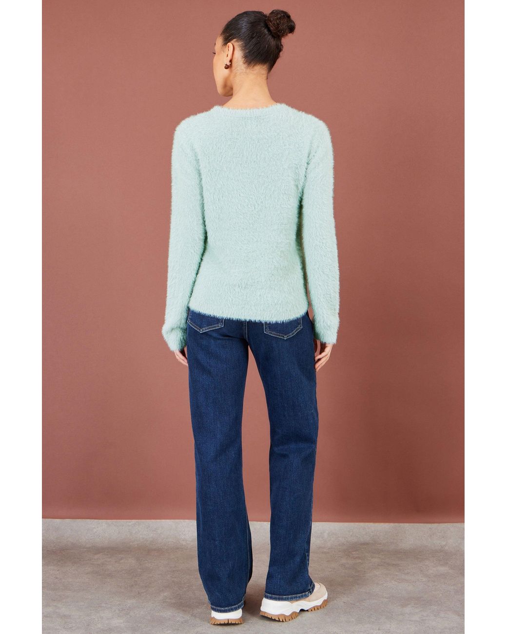 Yumi' Blue Mint Sequin Snowflake Fluffy Jumper
