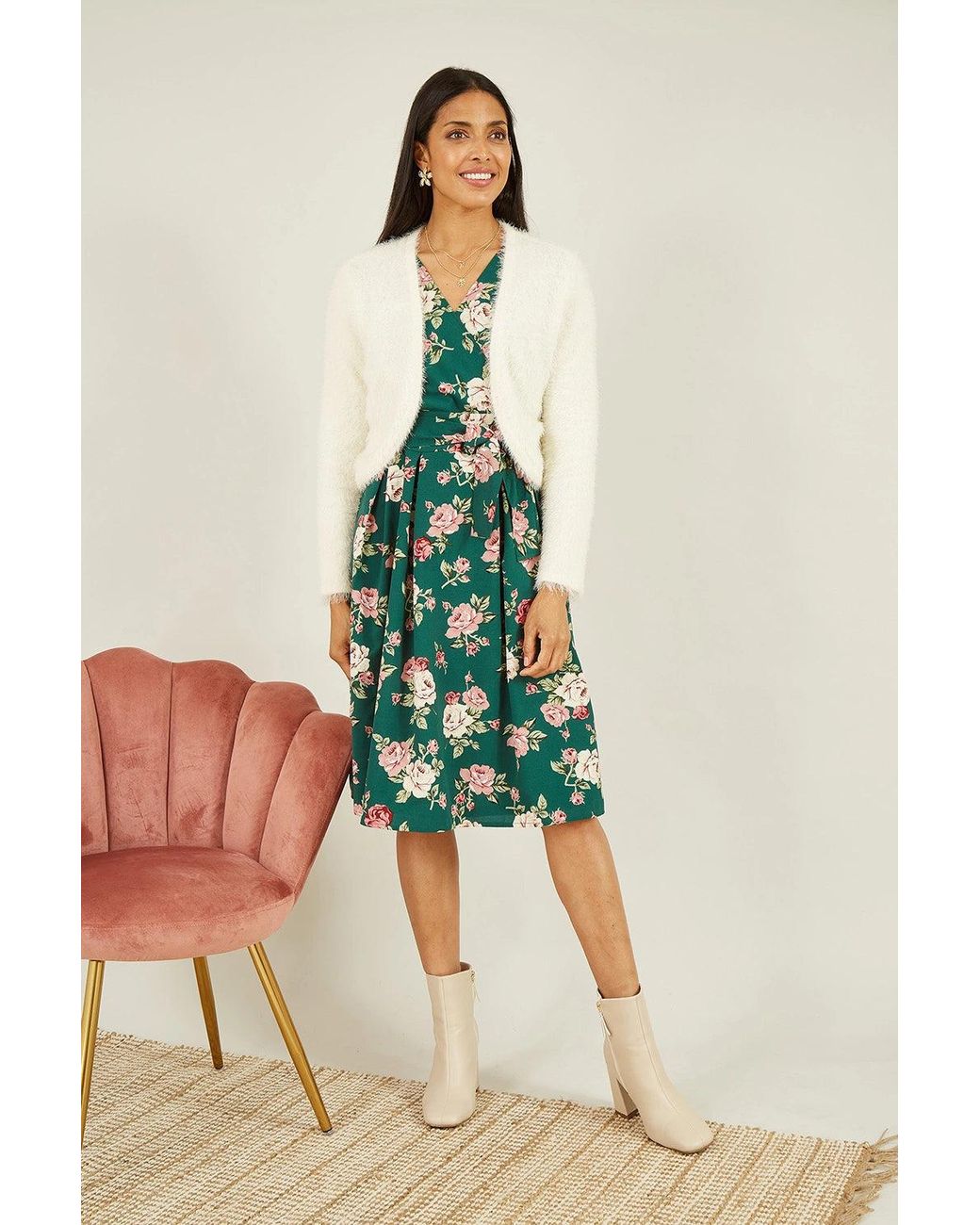 Yumi' Green Ivory Eyelash Knit Bolero