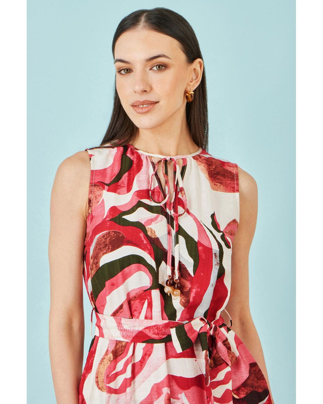 Yumi' Red Viscose Swirl Print Midi Dress