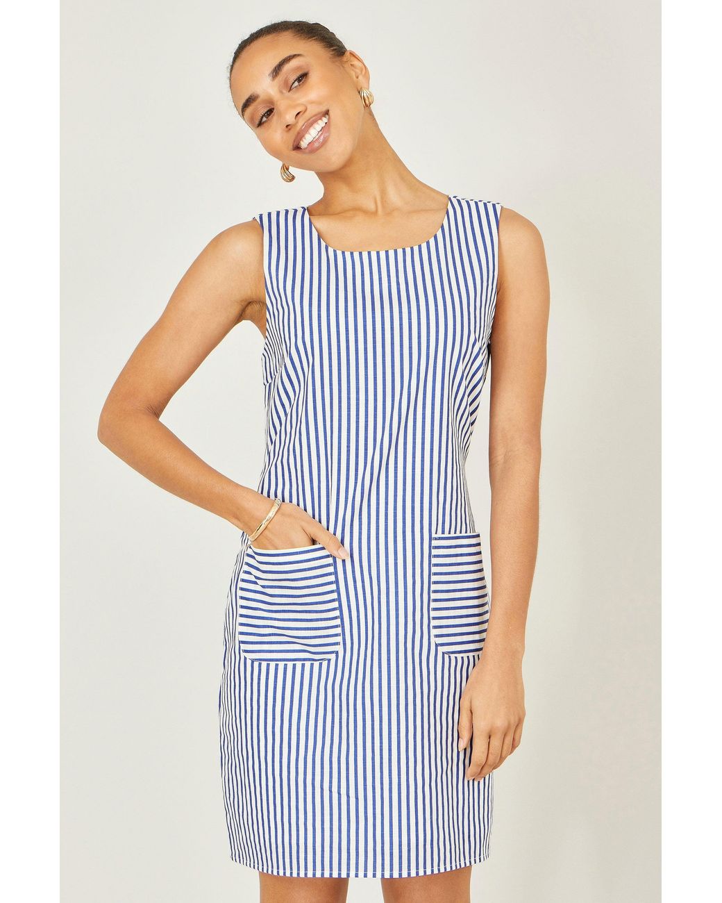 Yumi' Blue Stripe Cotton Shift Dress