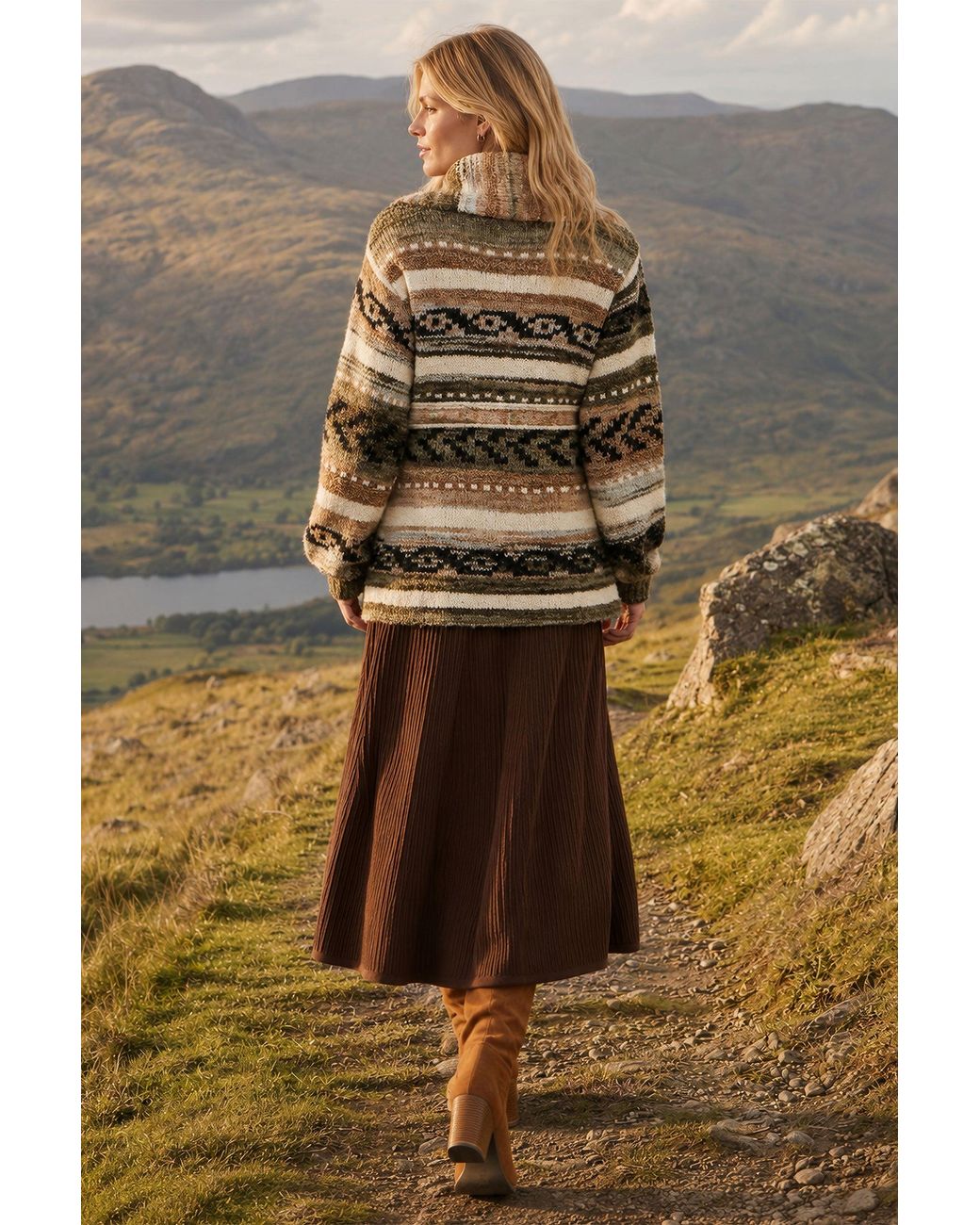 Yumi' Brown Stripe Fairisle Soft Wrap Cardigan