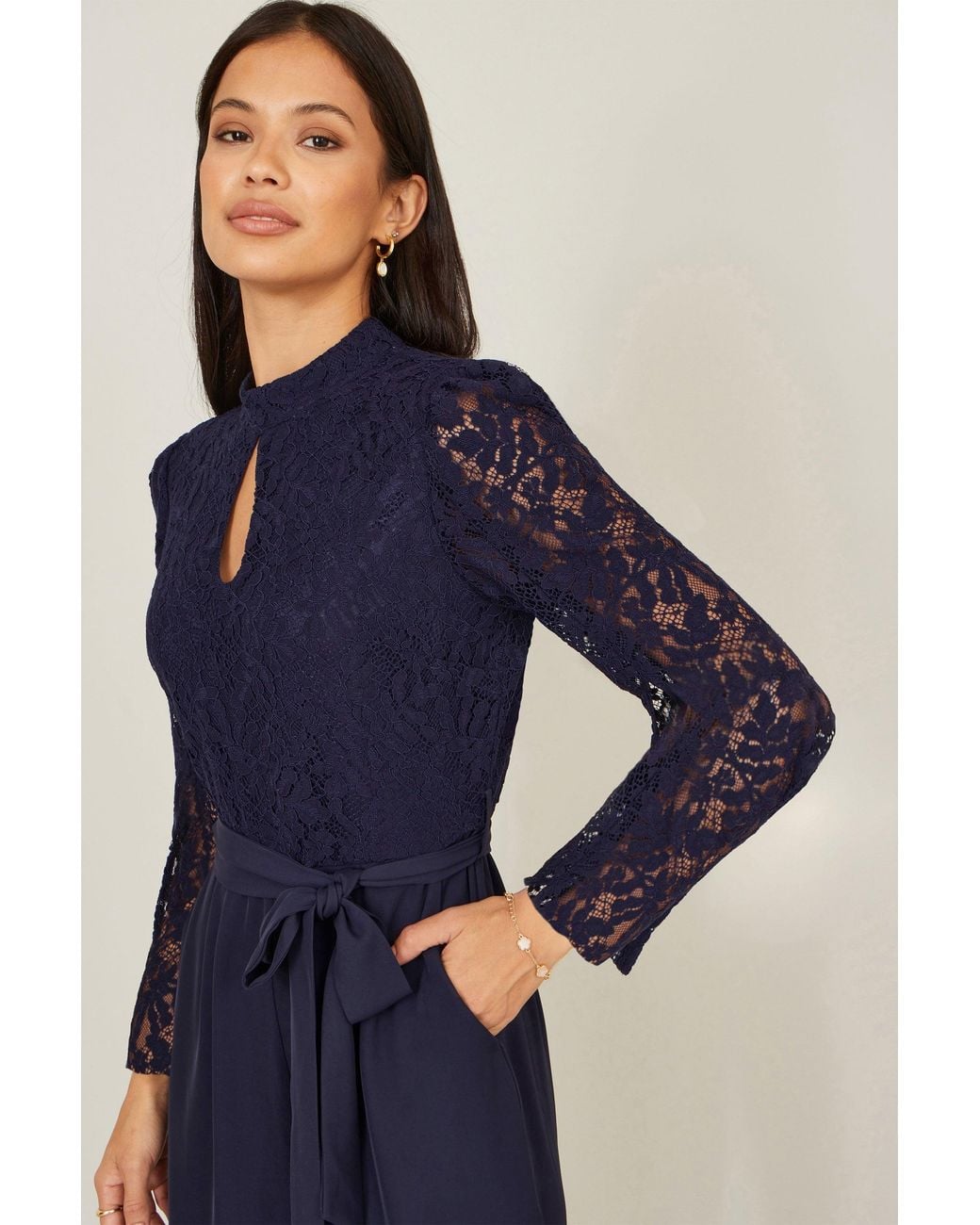 Yumi' Blue Lace Applique Jumpsuit