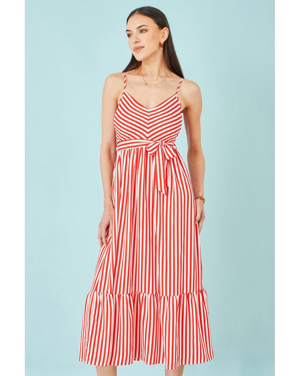 Yumi' Red Stripe Midi Sun Dress