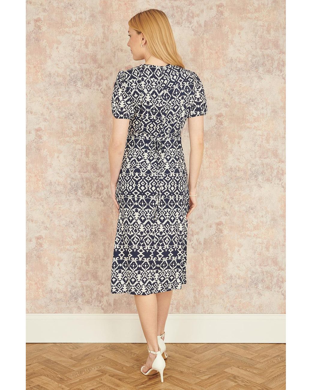Yumi' Blue Ikat Print Midi Dress With Split Hem
