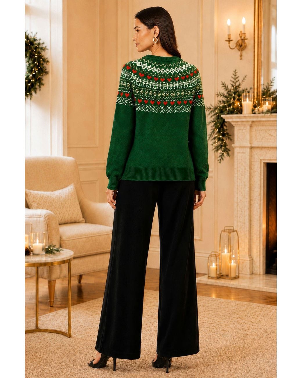 Yumi' Green Relaxed Fairisle Jumper