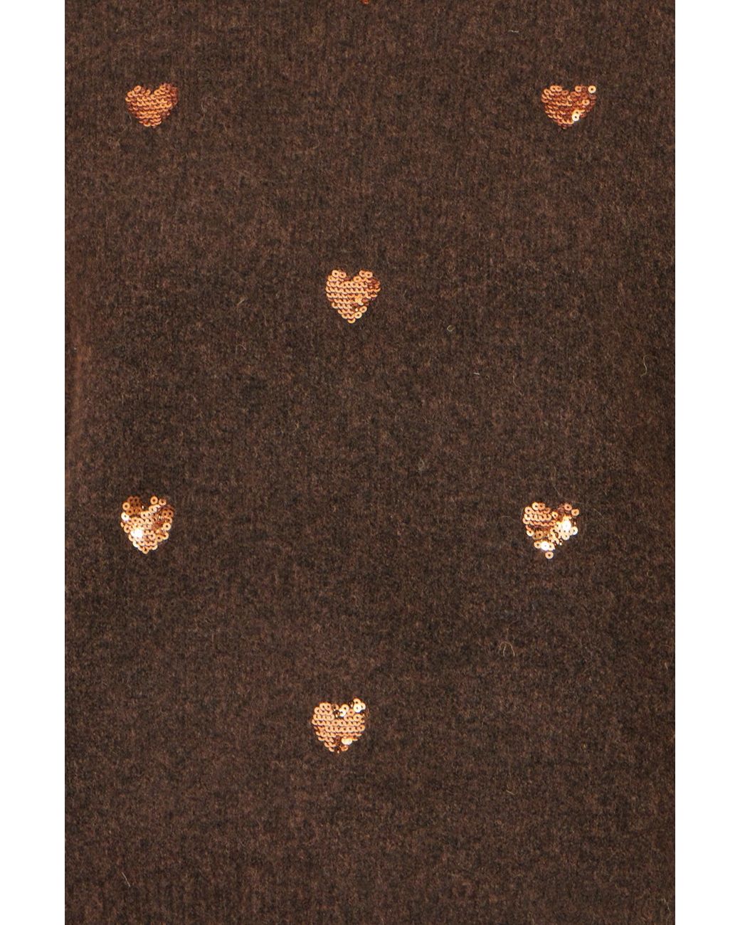 Yumi' Brown Sequin Heart Relaxed Jumper