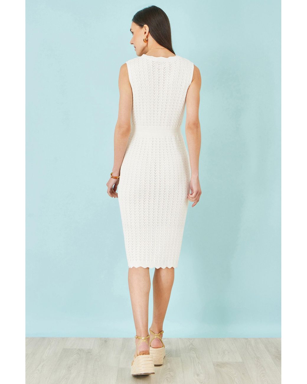 Yumi' Blue Cotton Scallop Crochet Knitted Dress