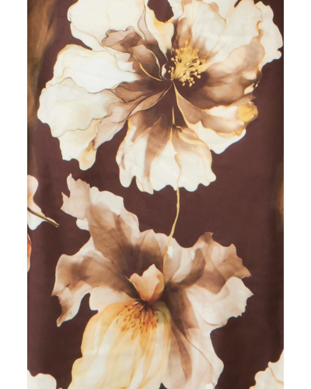 Yumi' Natural Cowl Neck Satin Floral Dress