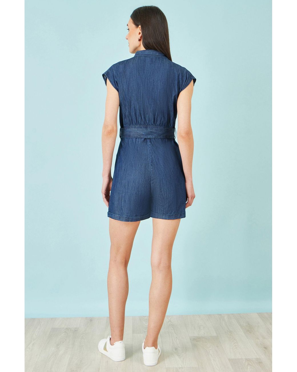 Yumi' Blue Chambray Cotton Playsuit