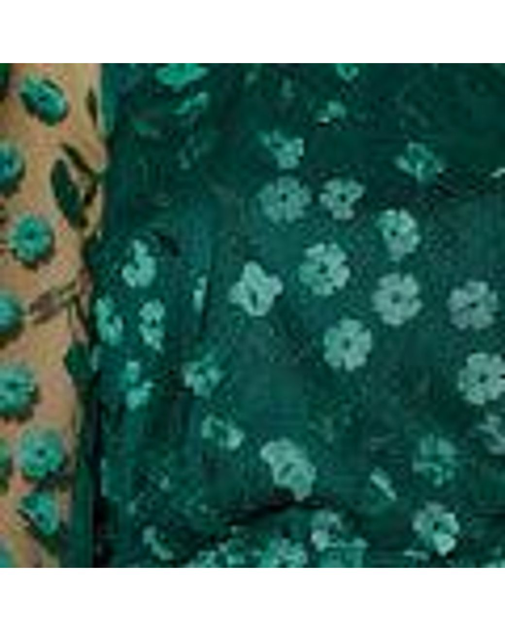 Yumi' Green Sheer Sleeve Applique Flower Top