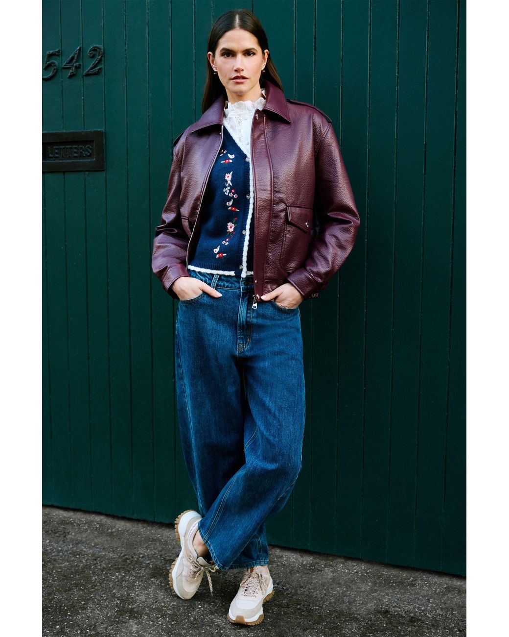 Yumi' Red Faux Leather Bomber Jacket