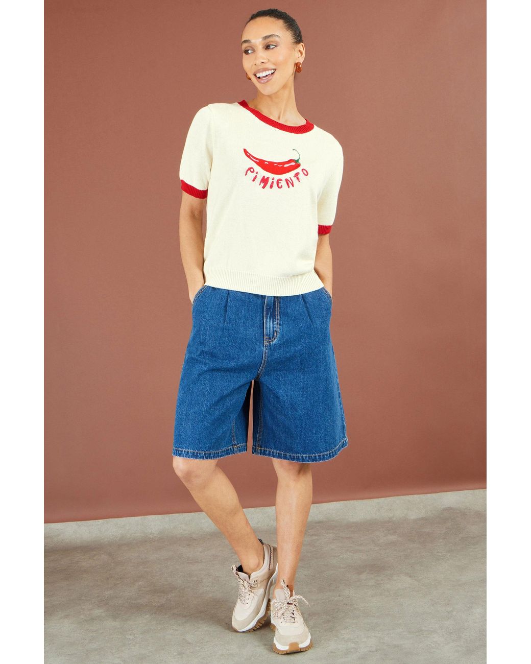 Yumi' Red Chilli Cotton Knitted Top