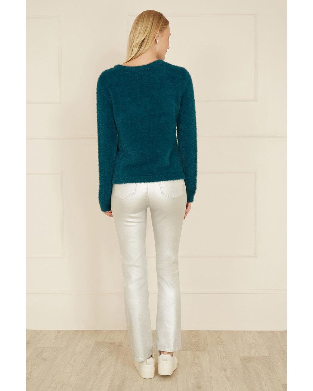 Yumi' Blue Sequin Snowflake Fluffy Jumper