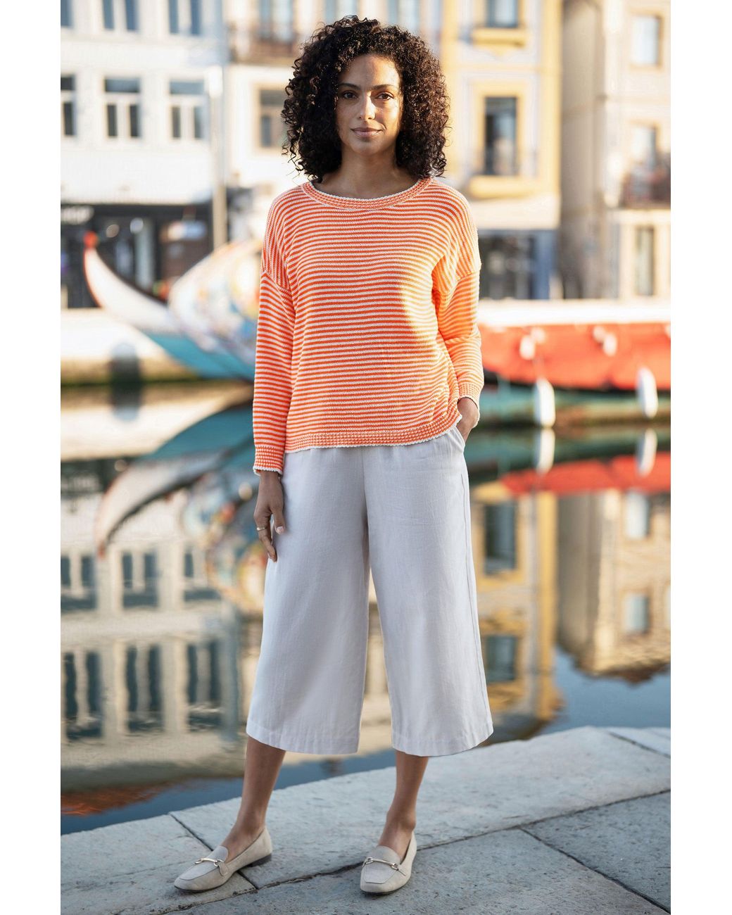 Yumi' Orange Knitted Stripe Relaxed Jumper