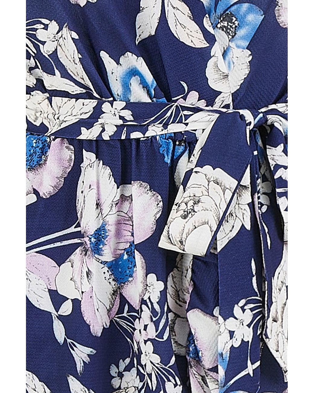 Yumi' Blue Floral Midi Wrap Dress