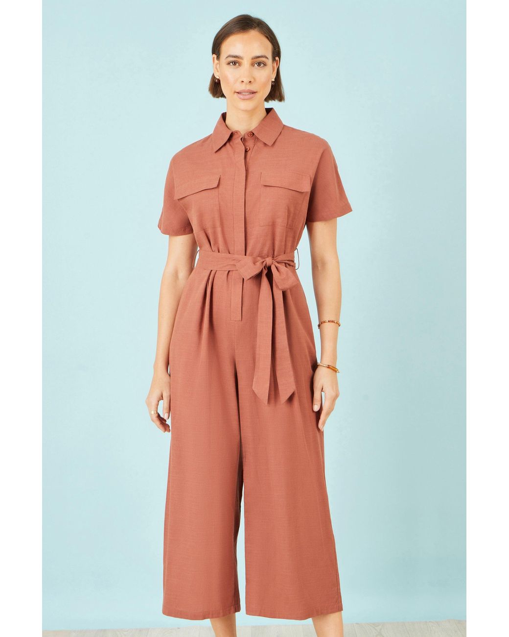 Yumi' Brown Utility Relaxed Jumpsuit
