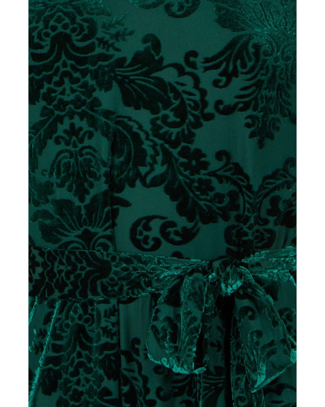 Yumi' Green Velvet Floral Midi Dress