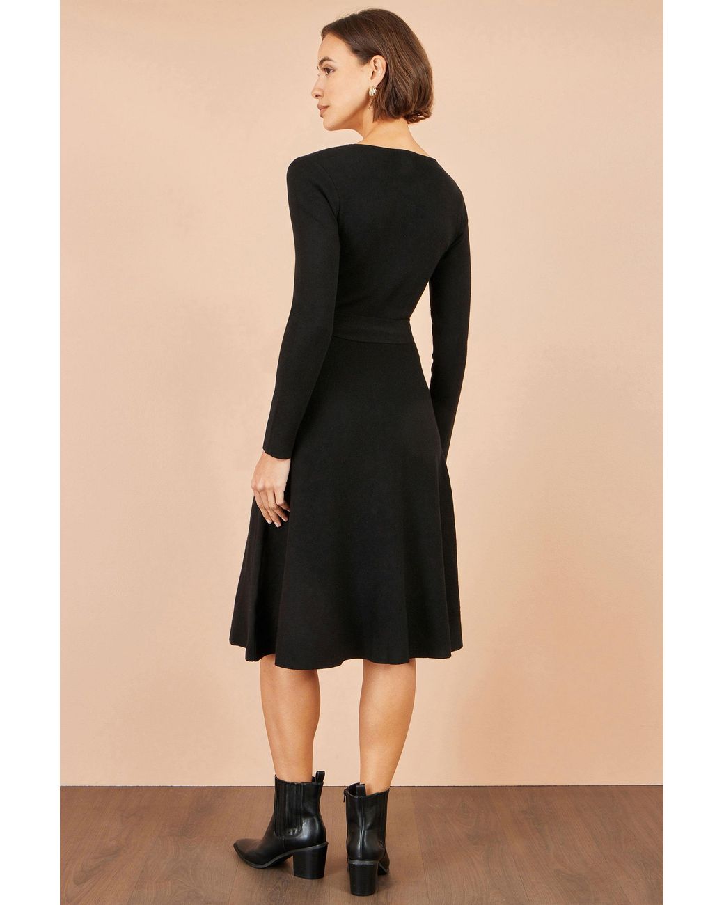 Yumi' Black Knitted Skater Dress With Buckle Detail