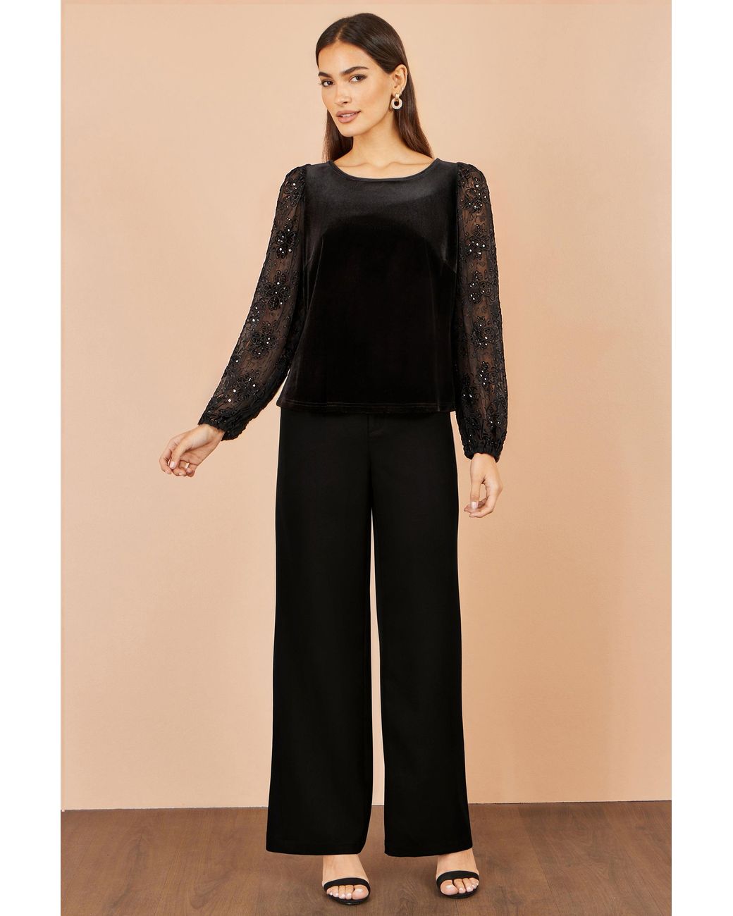 Yumi' Black Velvet Lace Top With Tie Back