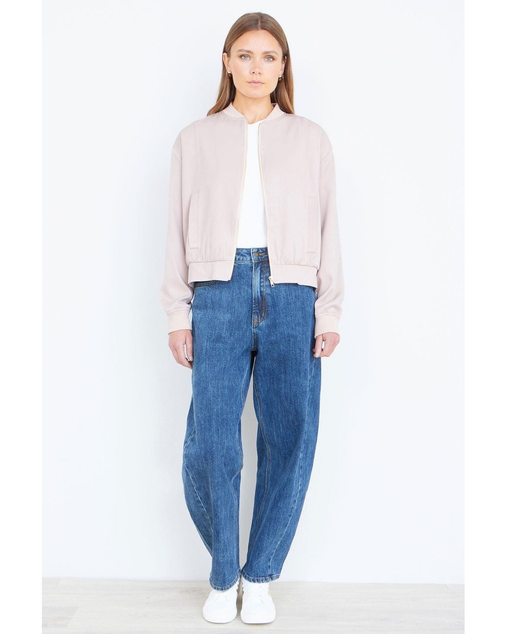Yumi' White Relaxed Lightweight Bomber Jacket