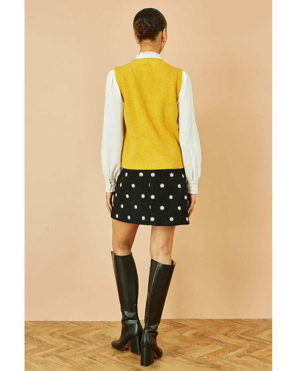 Yumi' Yellow Cable Knit Sleeveless Jumper