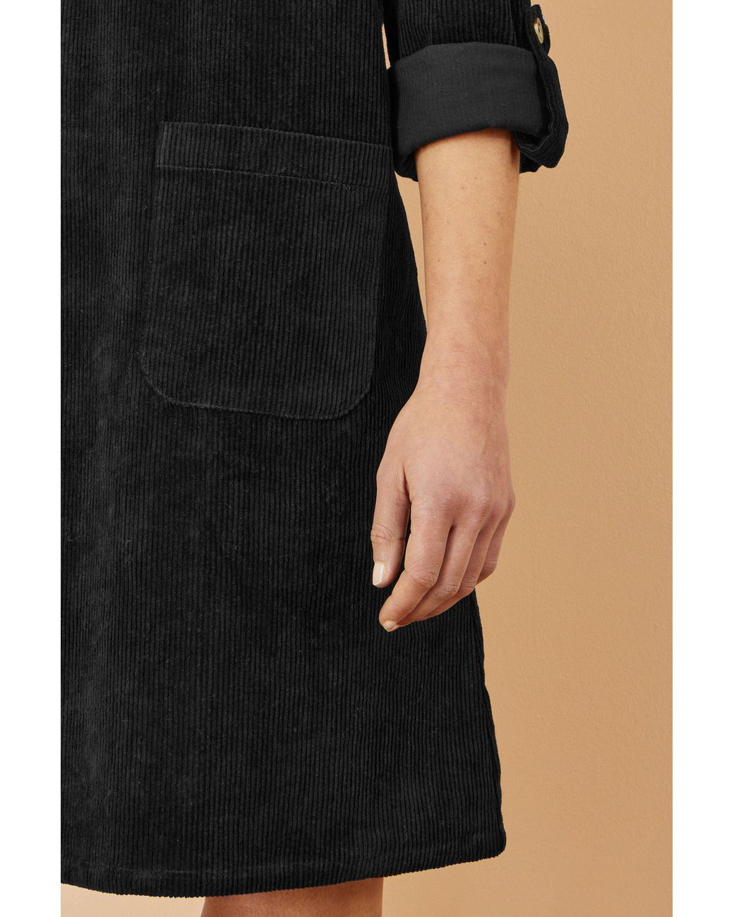 Yumi' Black Cord Tunic Dress With 3/4 Sleeves And Pockets