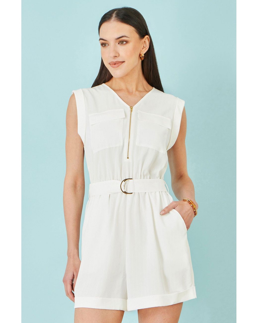 Yumi' White Utility Style Playsuit