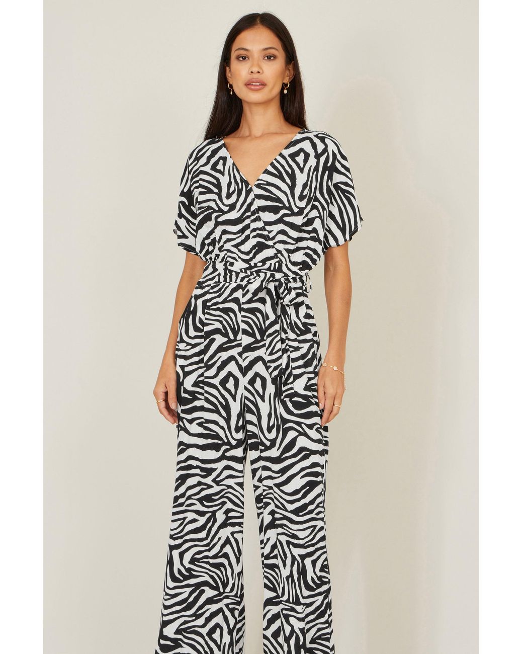 Yumi' Blue Zebra Print Relaxed Jumpsuit