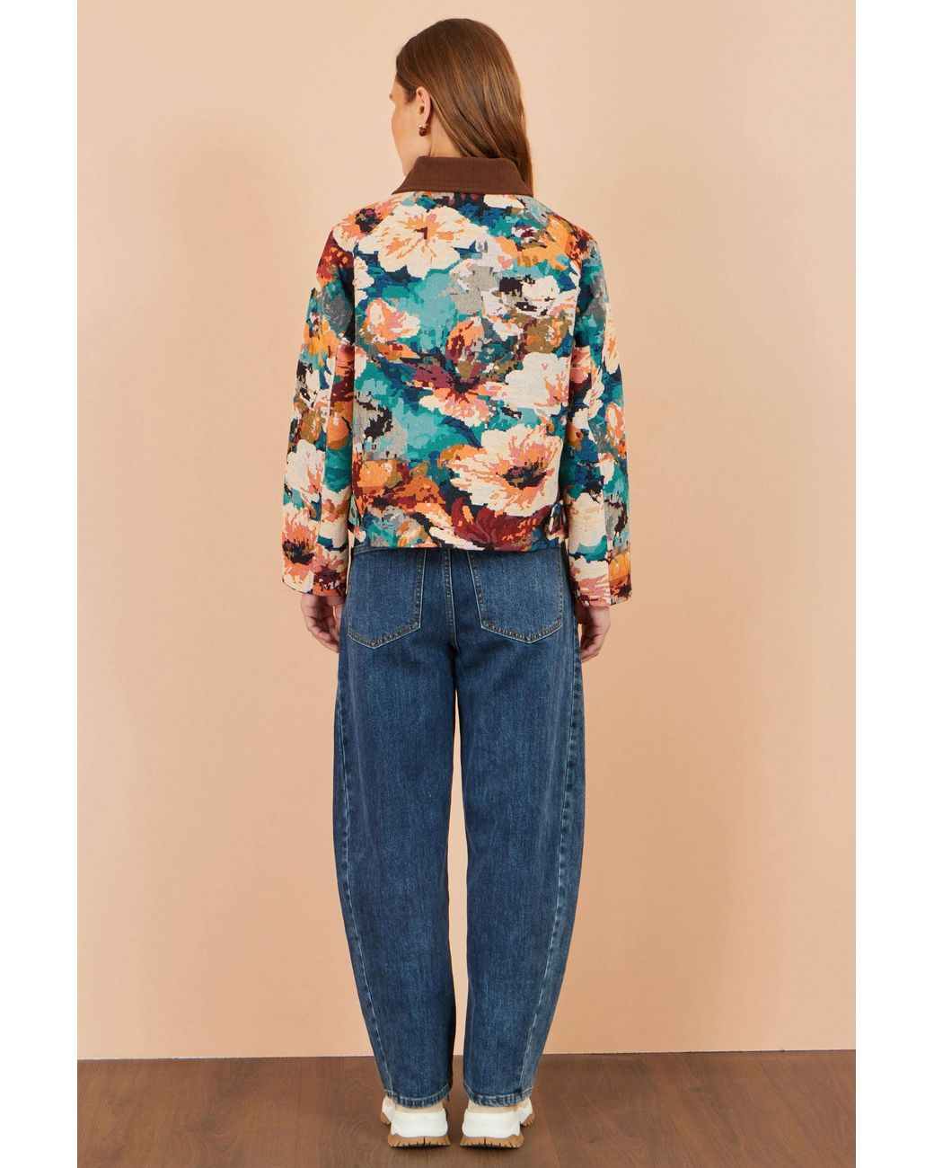 Yumi' Blue Multicolour Floral Woven Bomber Jacket