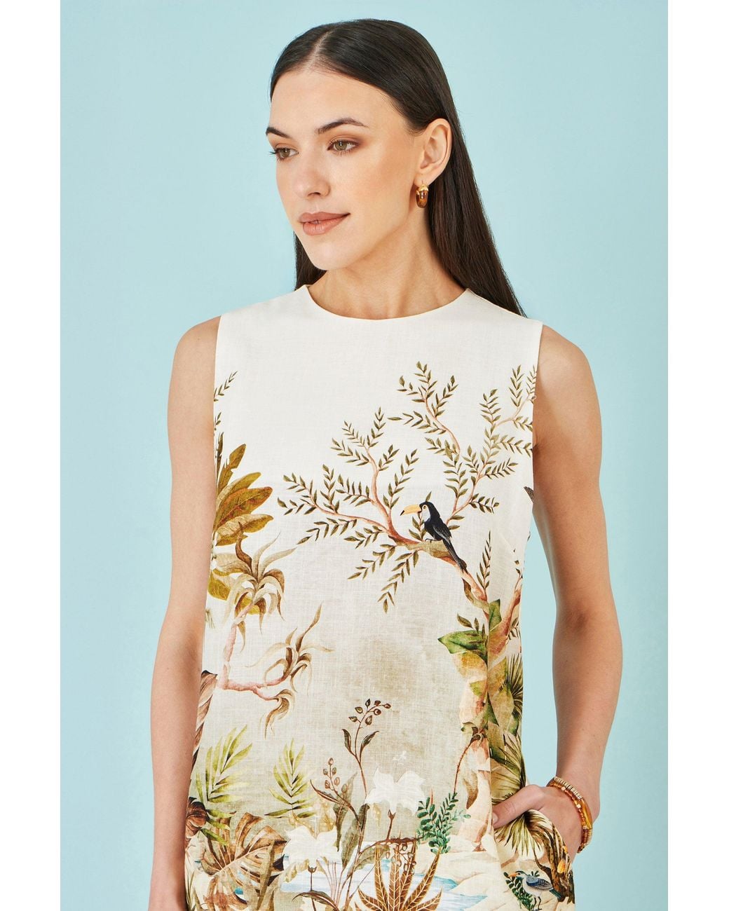 Yumi' White Jungle Print Viscose Shift Dress