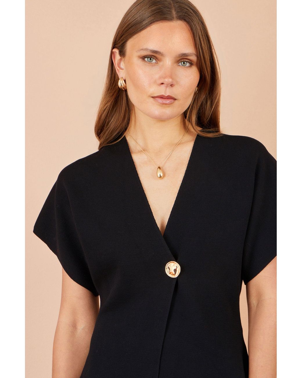 Yumi' Black Knitted Viscose Kimono Cardigan With Buttons