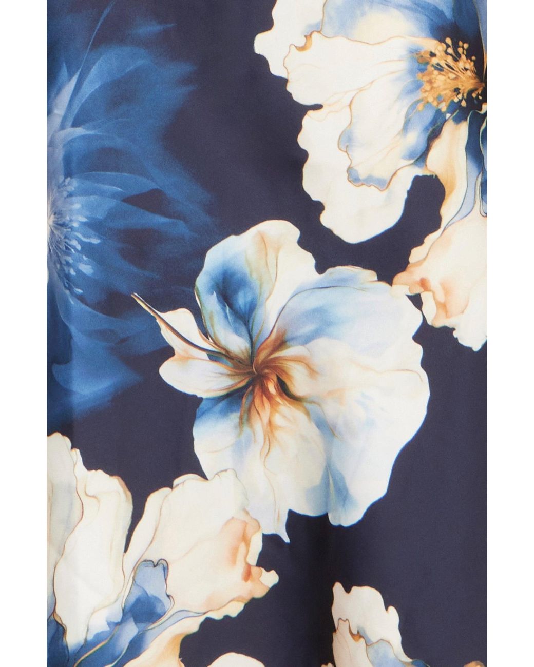 Yumi' Blue Cowl Neck Satin Floral Dress