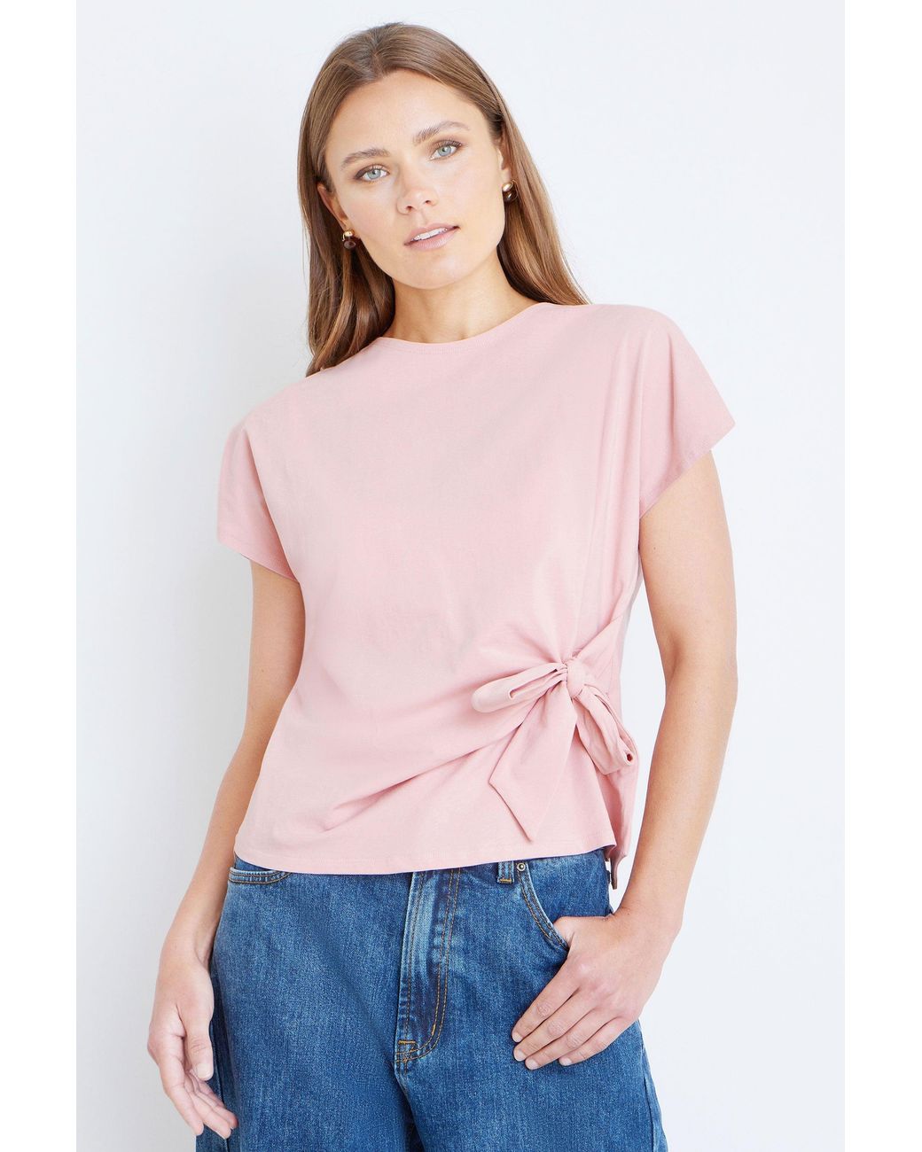 Yumi' White Cotton Jersey Top With Knot Detail