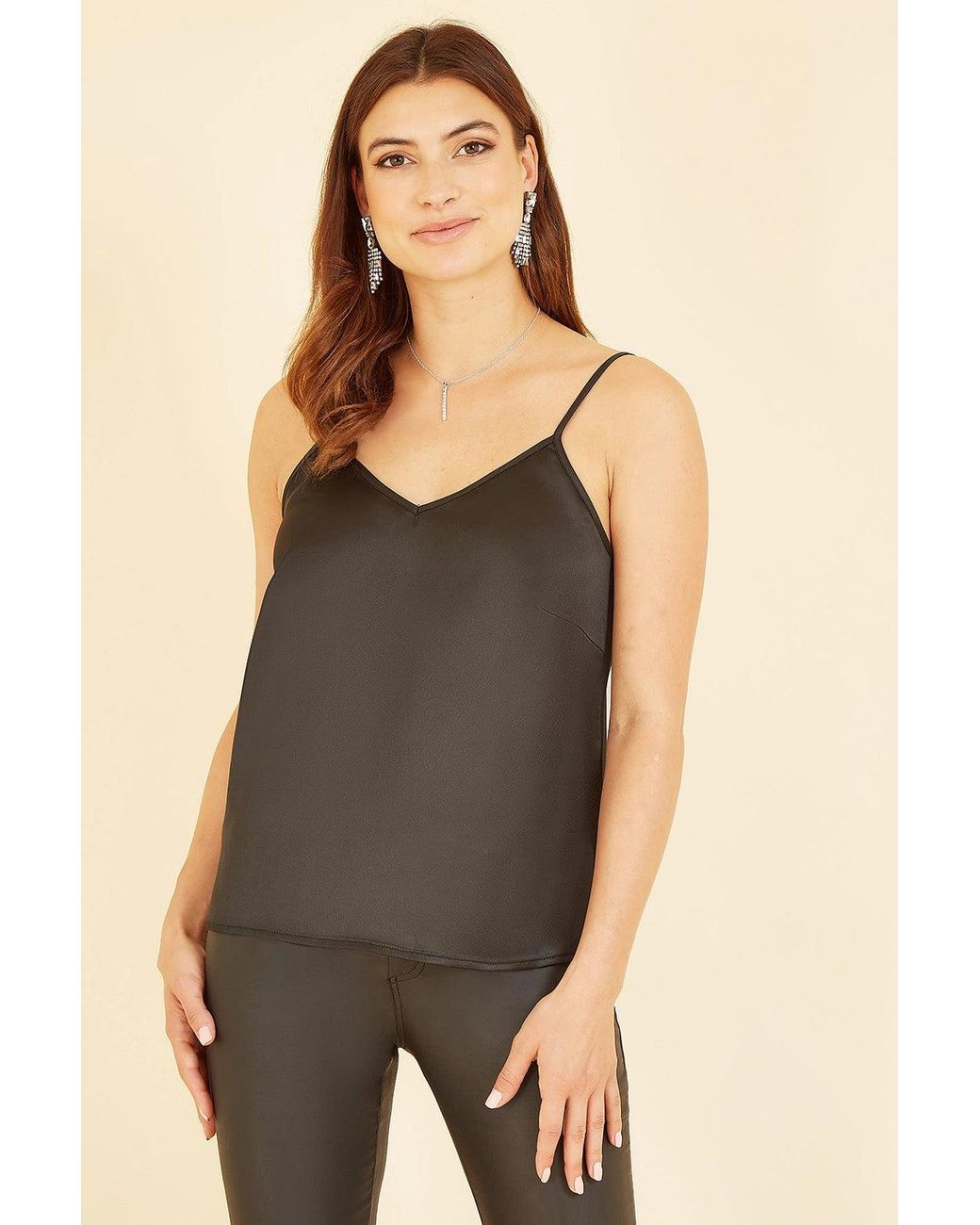 Yumi' Black Satin Cami Top