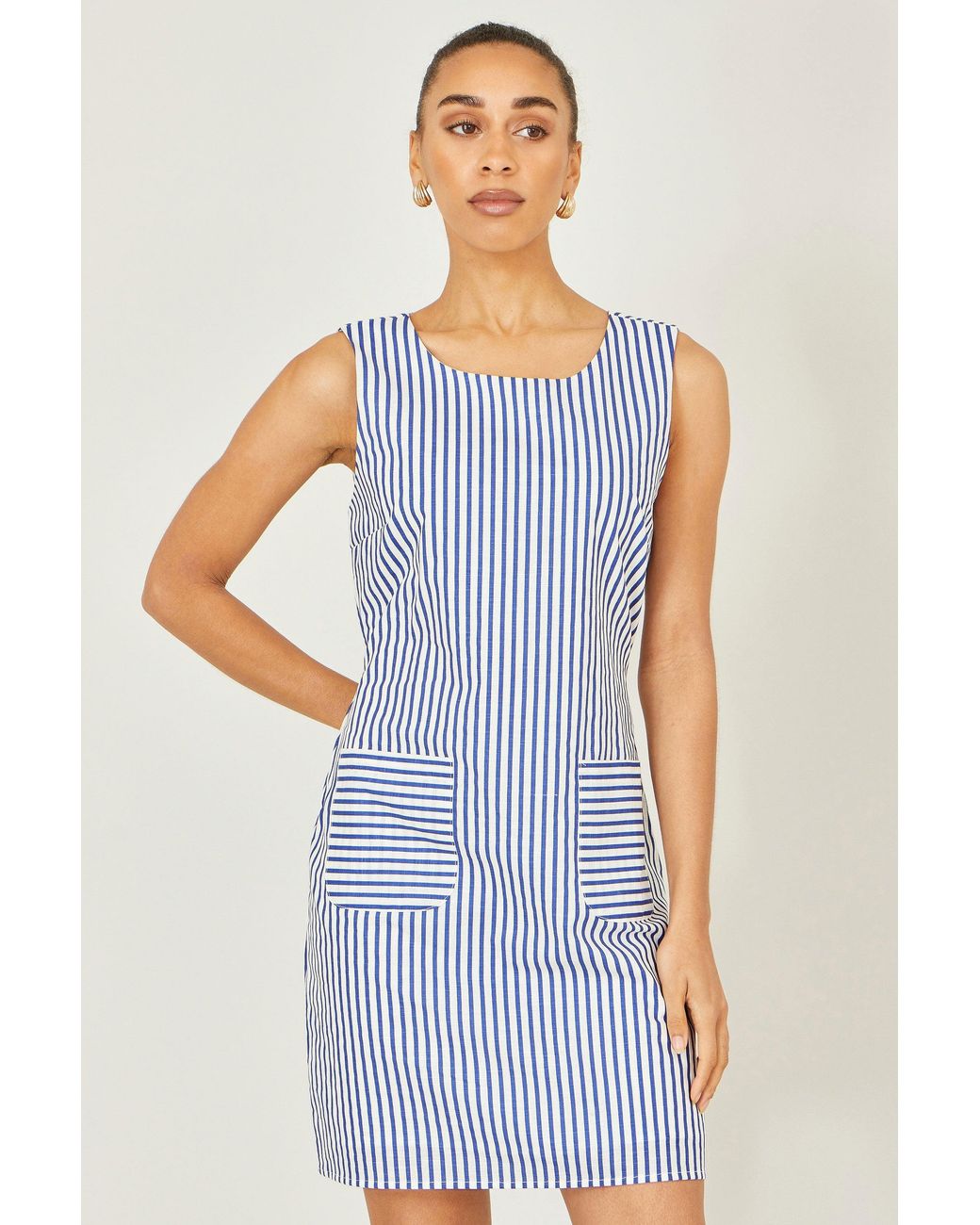 Yumi' Blue Stripe Cotton Shift Dress
