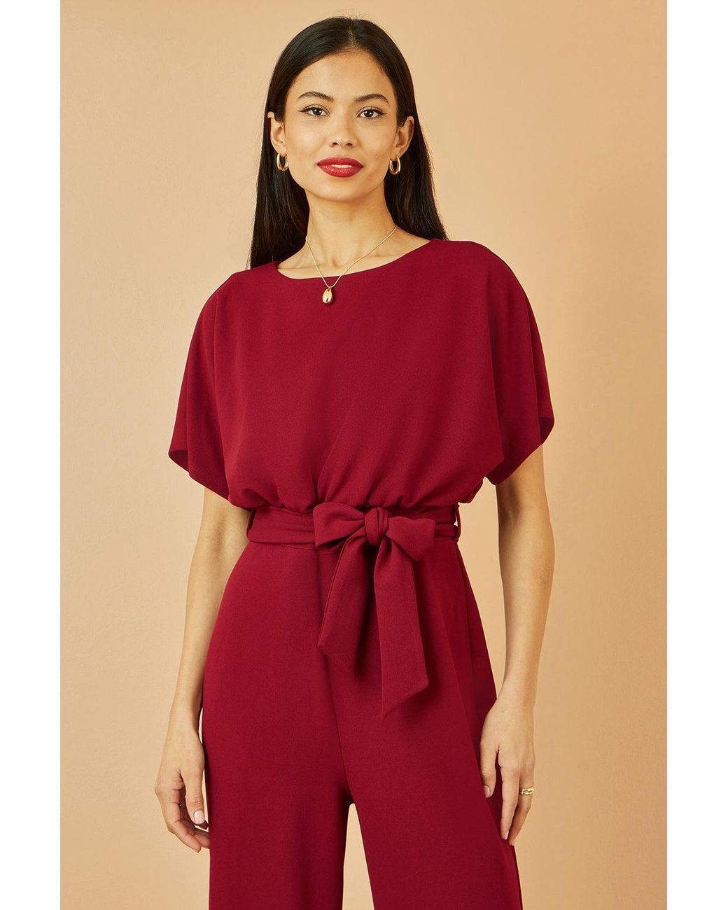 Yumi' Red Batwing Stretch Jumpsuit