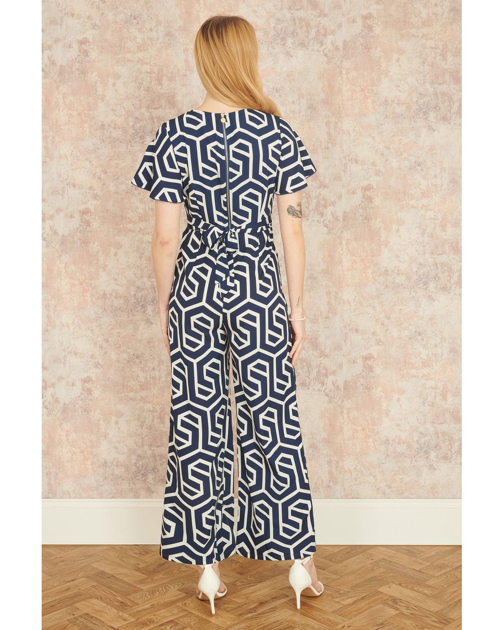 Yumi' Blue Oversize Geo Print Jumpsuit