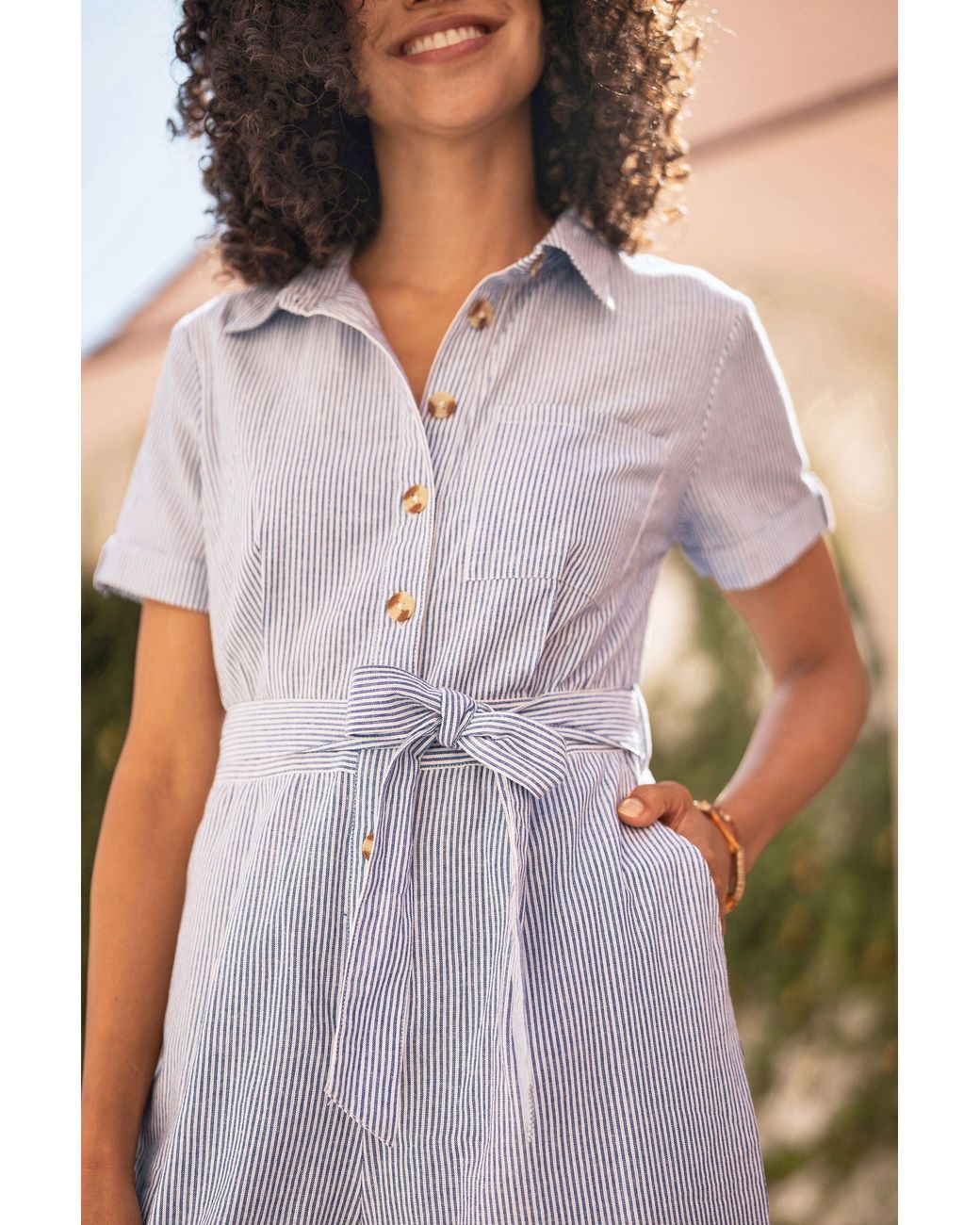 Yumi' Black Pinstripe Cotton Jumpsuit