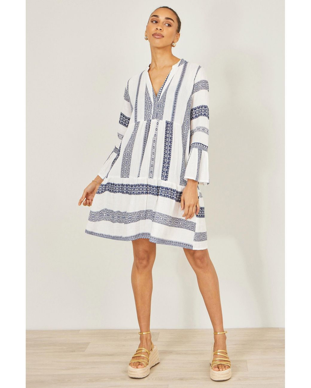 Yumi' White Cotton Stripe Tunic