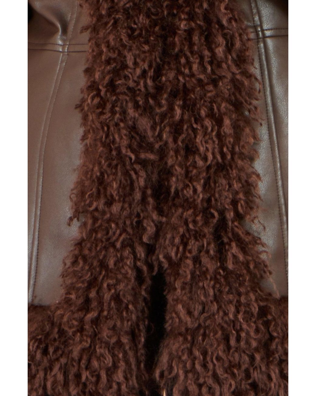 Yumi' Brown Faux Leather Coat With Faux Fur Trims
