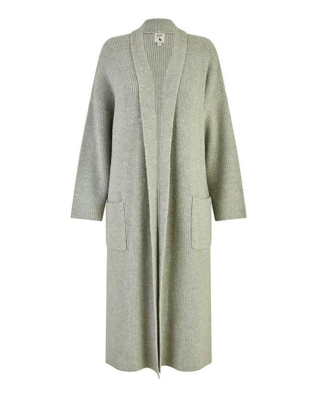 Yumi' Green Knitted Maxi Cardigan With Pockets