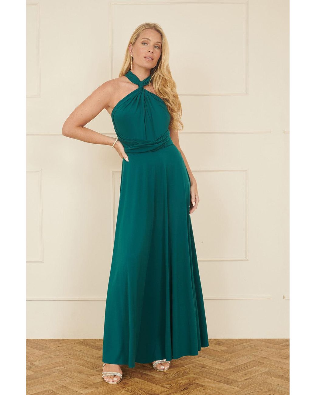 Yumi' Green Jersey Stretch Multiway Midi Dress