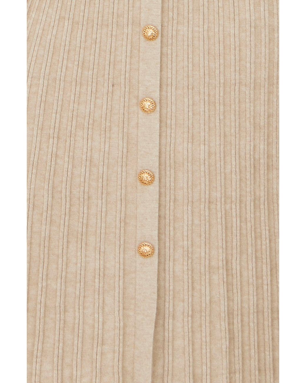 Yumi' Natural Viscose Knitted Midi Ribbed Dress