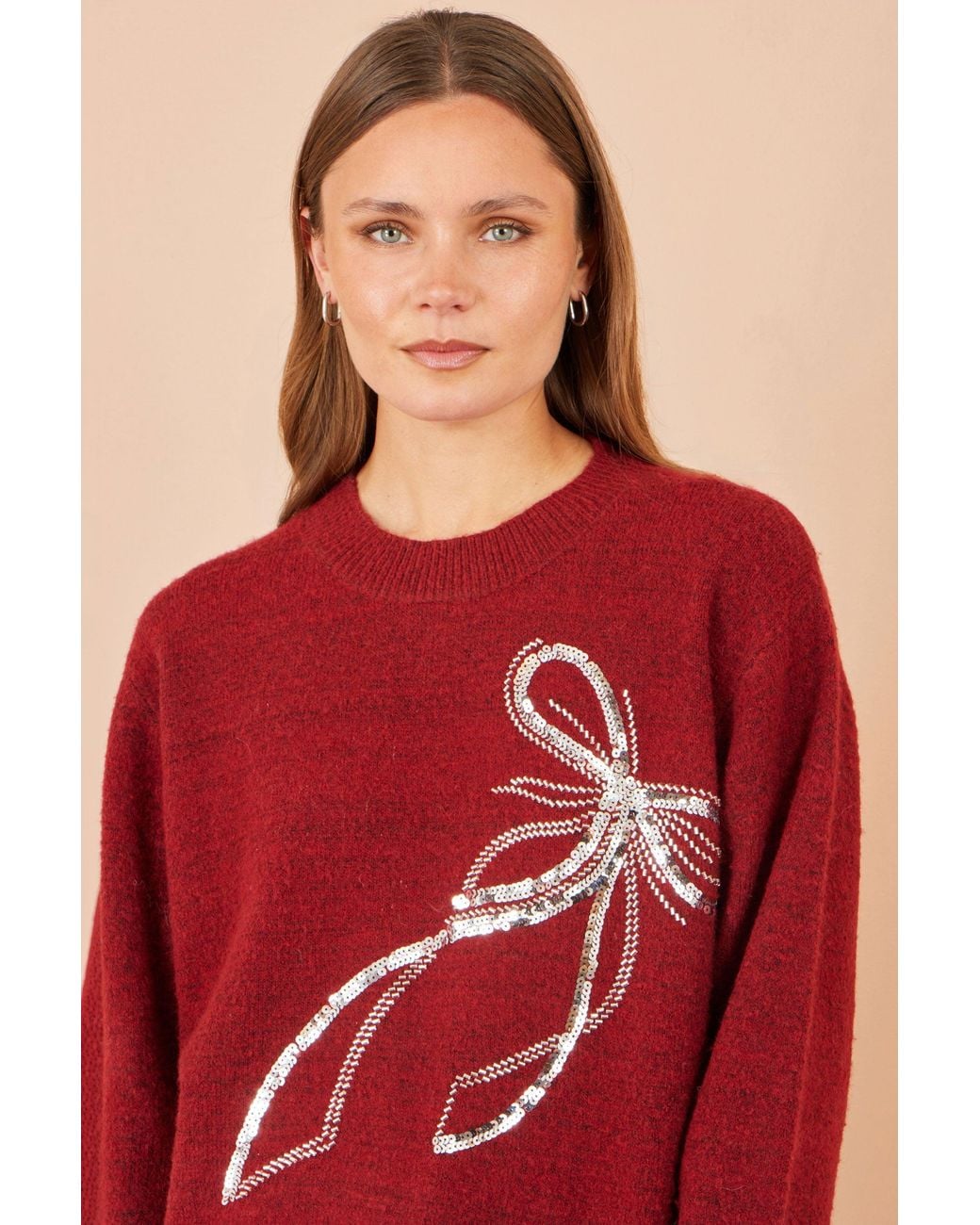 Yumi' Red Sequin Bow Relaxed Jumper