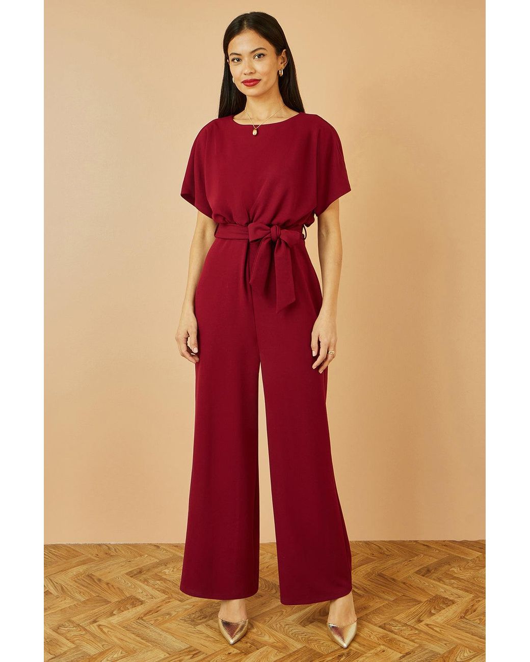 Yumi' Red Batwing Stretch Jumpsuit