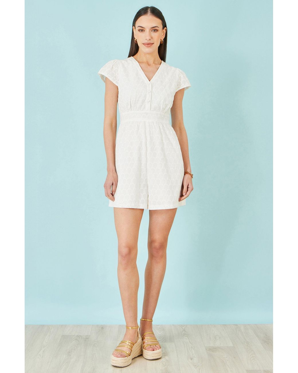 Yumi' White Cotton Broderie Anglaise Playsuit
