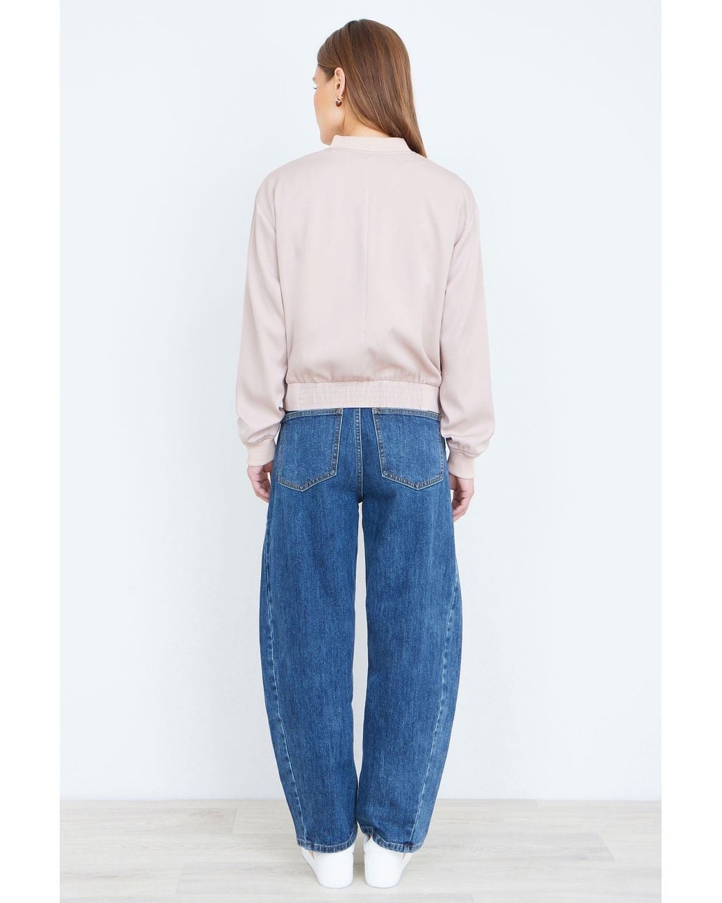Yumi' White Relaxed Lightweight Bomber Jacket