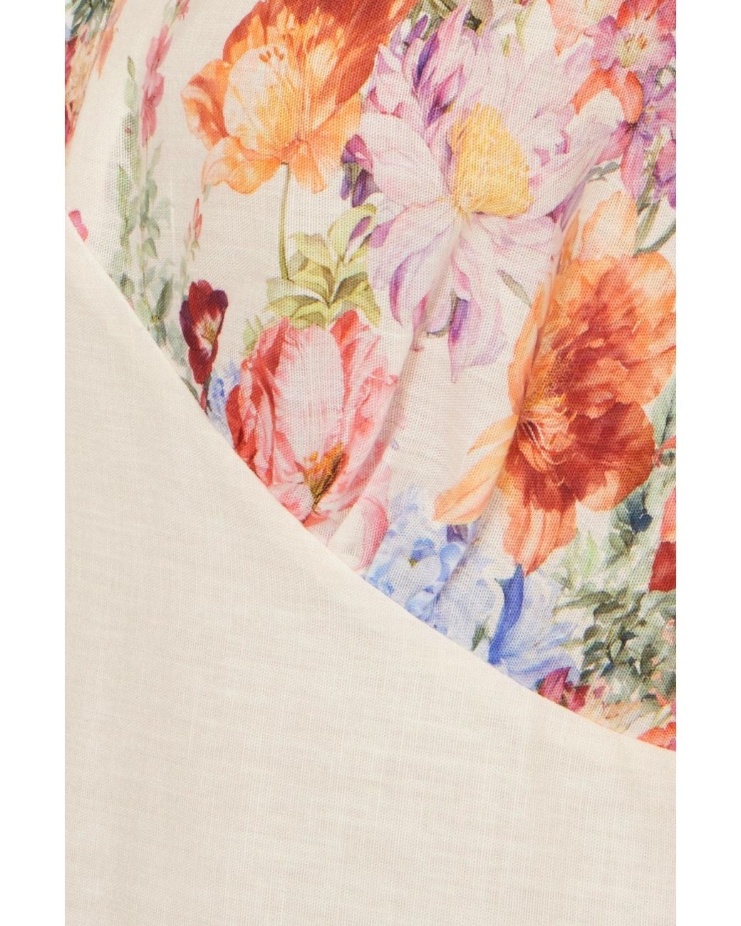 Yumi' Natural Border Floral Midi Dress